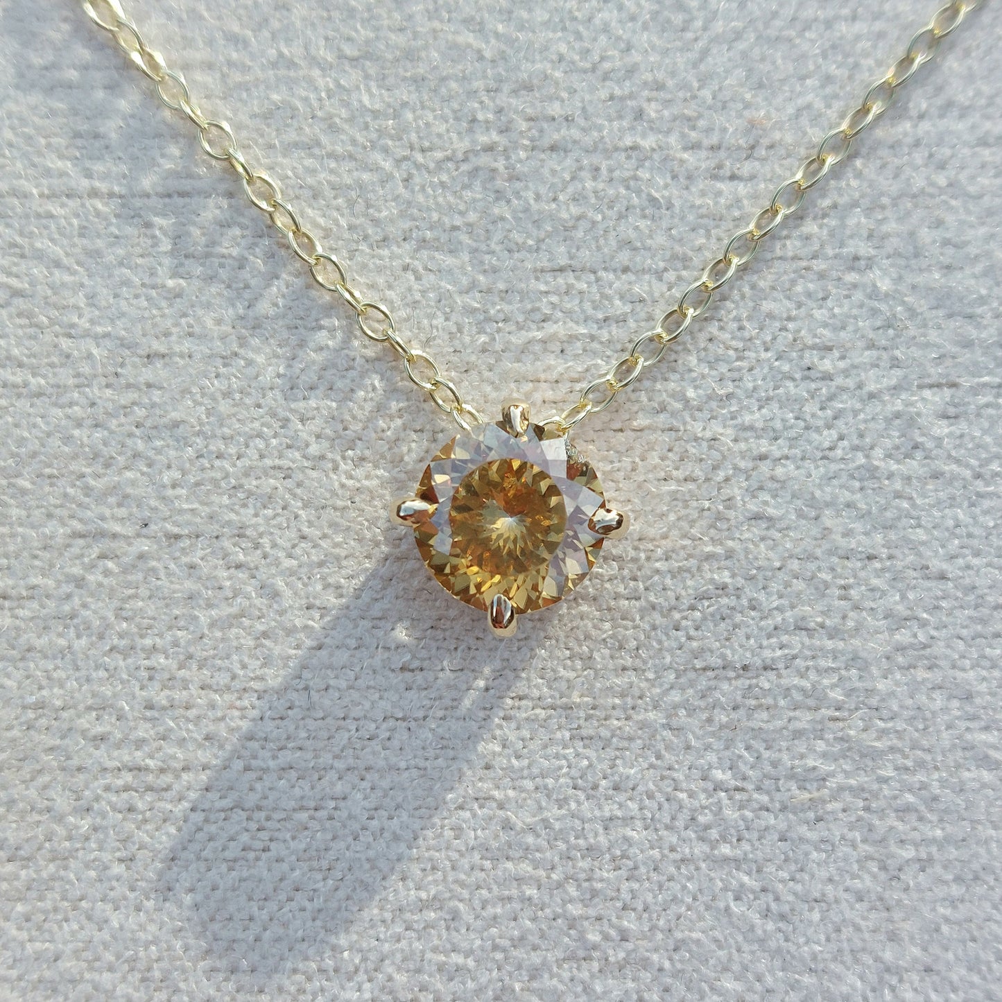 1ct Russian cut champagne moissanite necklace in 9ct yellow gold (18")