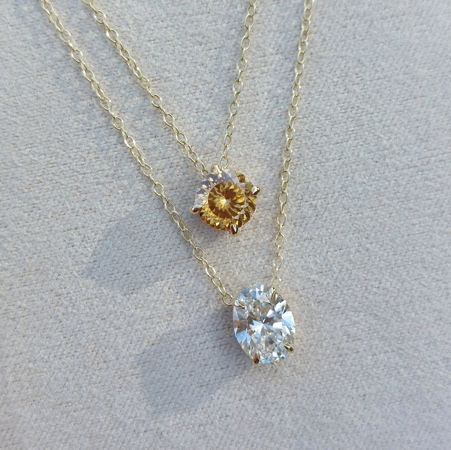 1ct Russian cut champagne moissanite necklace in 9ct yellow gold (18")