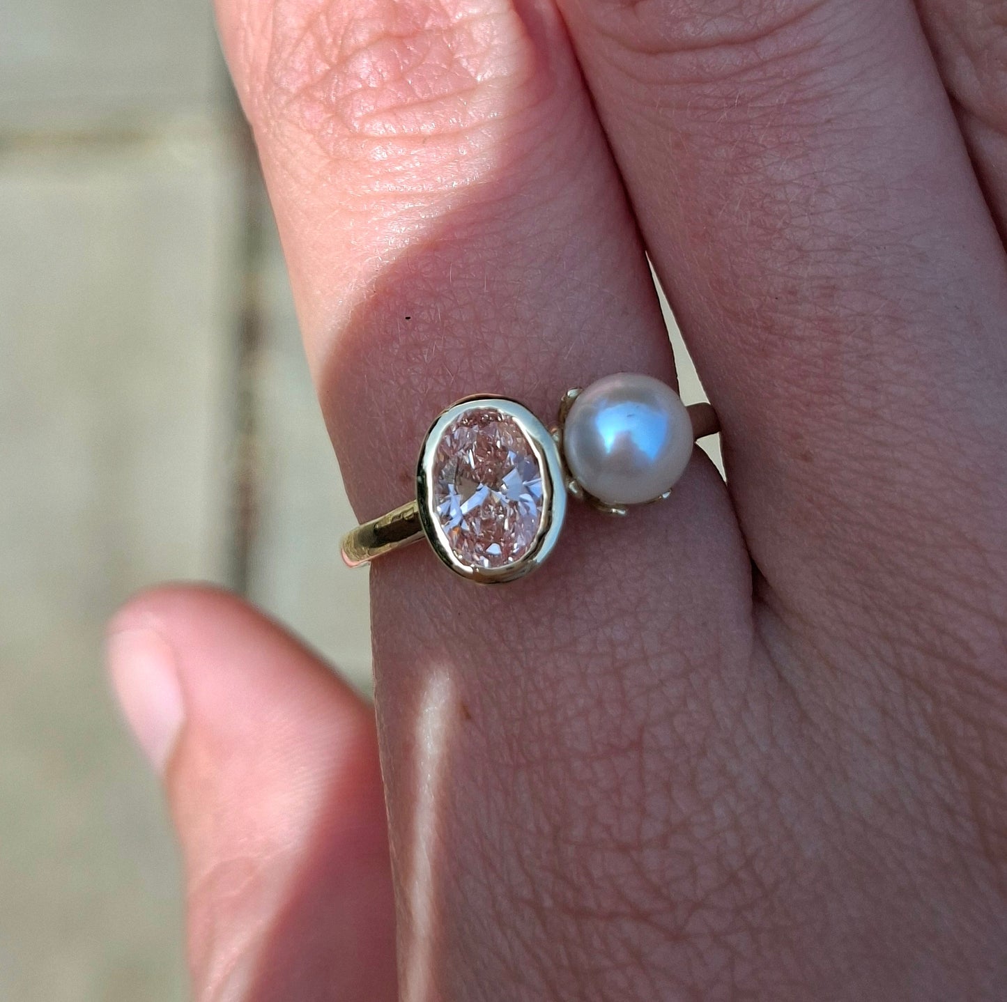 Peony - Pink Diamond and Pearl in Yellow Gold