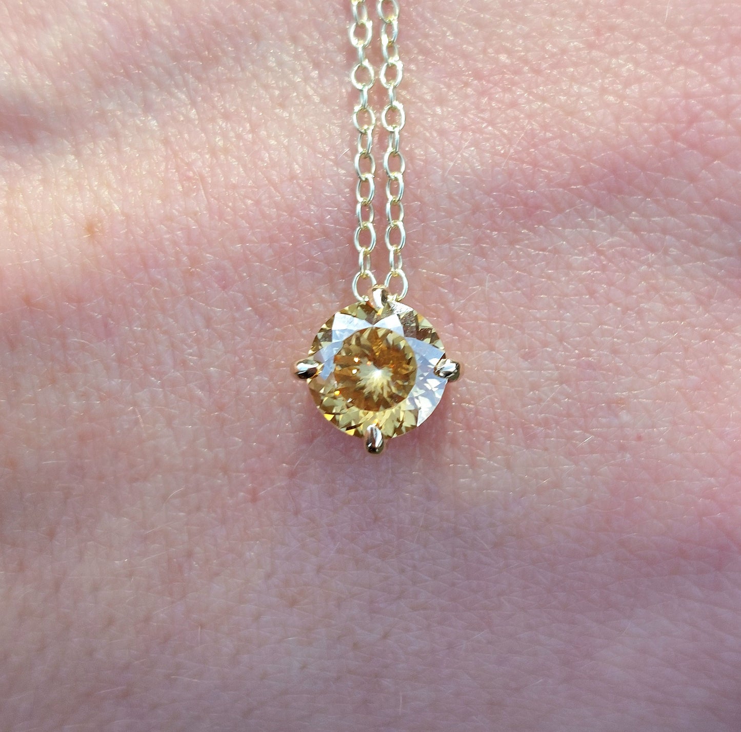 1ct Russian cut champagne moissanite necklace in 9ct yellow gold (18")