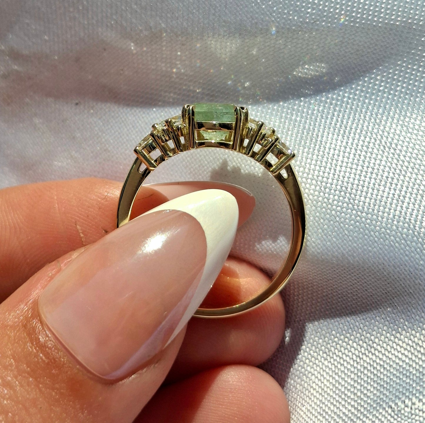 Skye - Montana sapphire, diamond and Madagascan green sapphire ring (Size P)