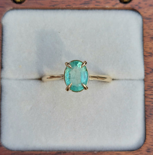 Verity - 8x6mm Colombian emerald set in 9ct yellow gold (Size O)