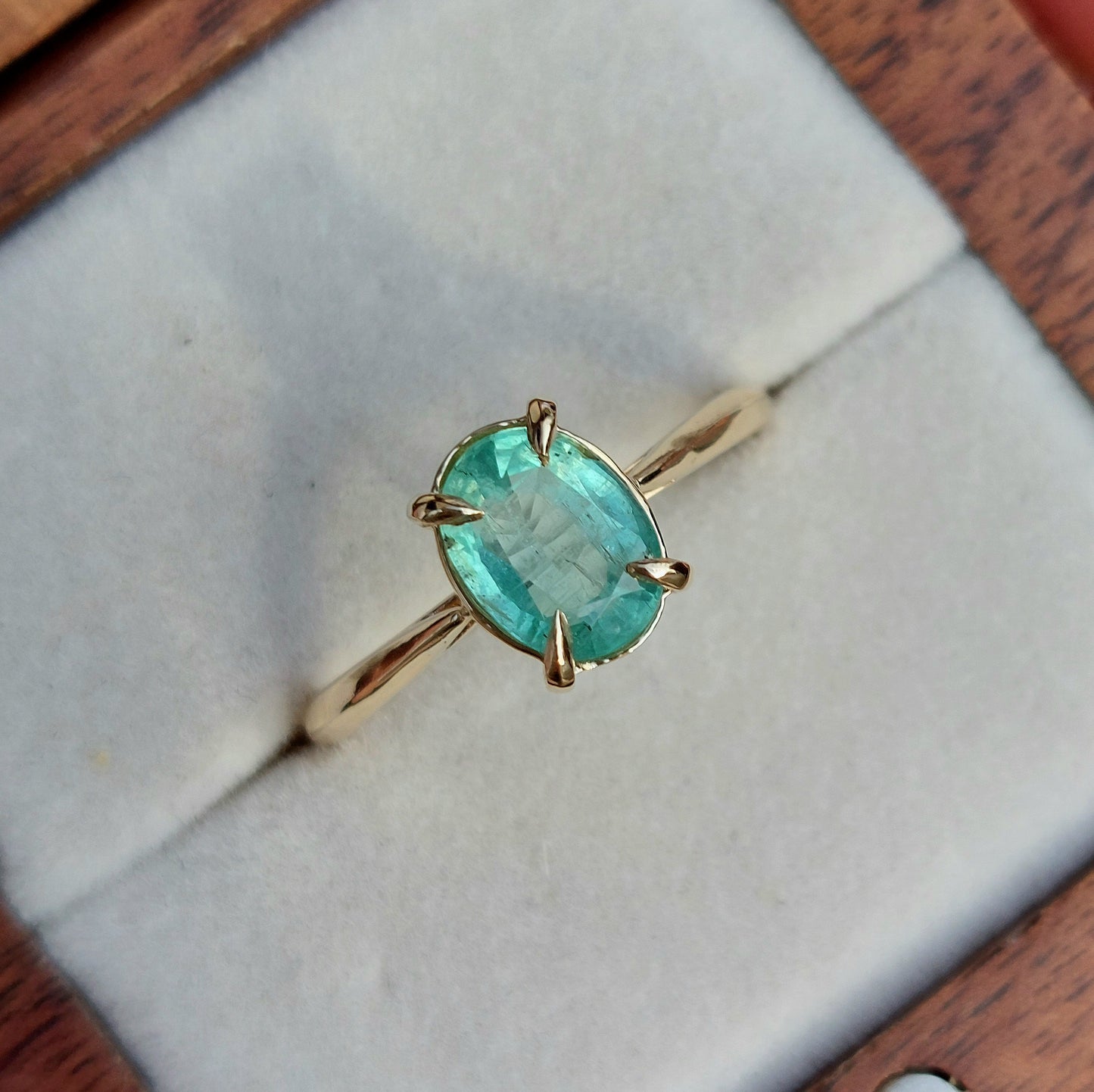 Verity - 8x6mm Colombian emerald set in 9ct yellow gold (Size O)