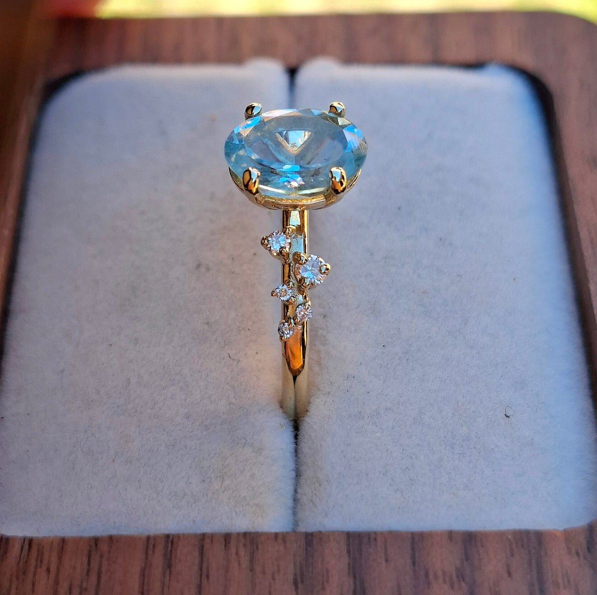 Aphrodite - Aquamarine and Diamond ring (Size P)