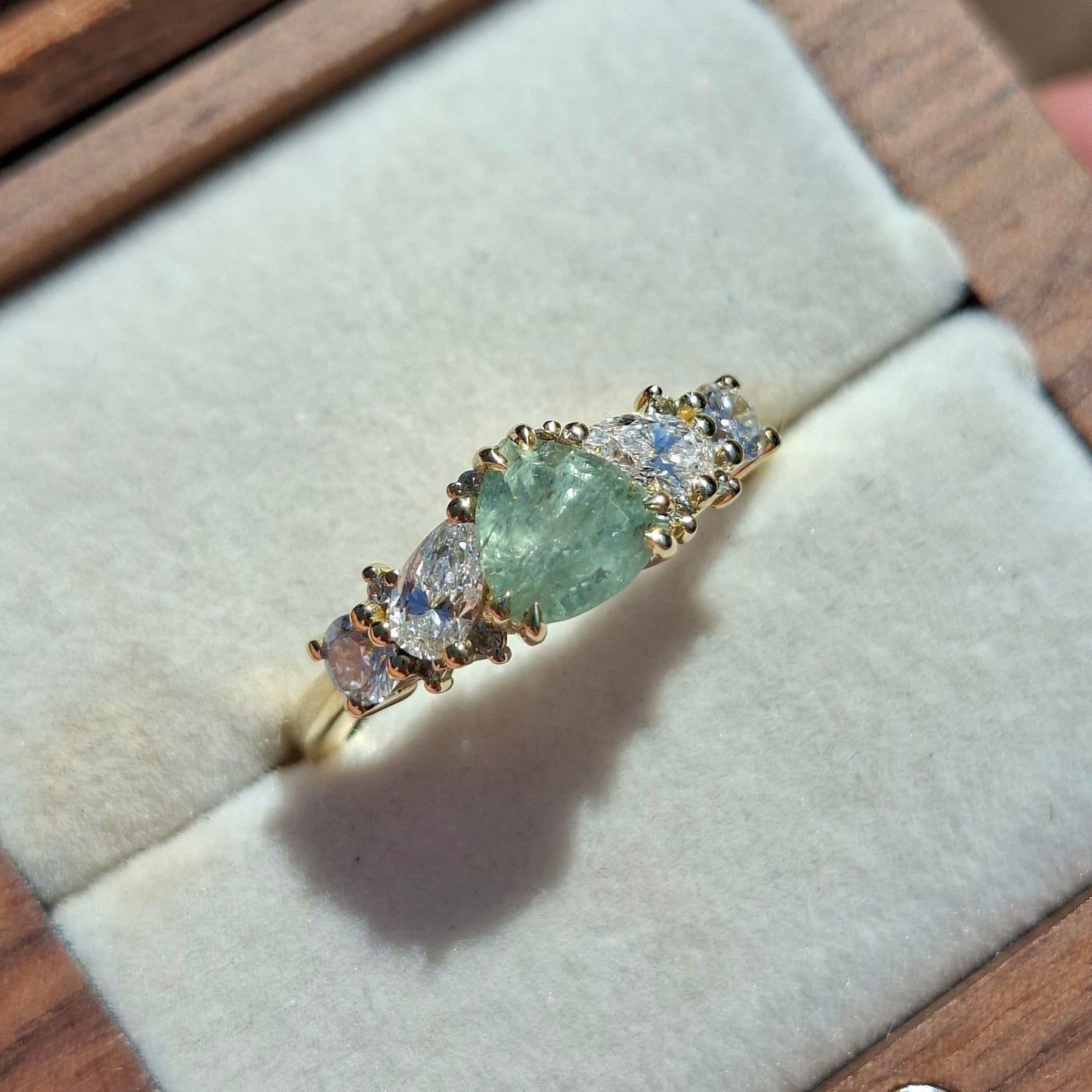 Skye - Montana sapphire, diamond and Madagascan green sapphire ring (Size P)