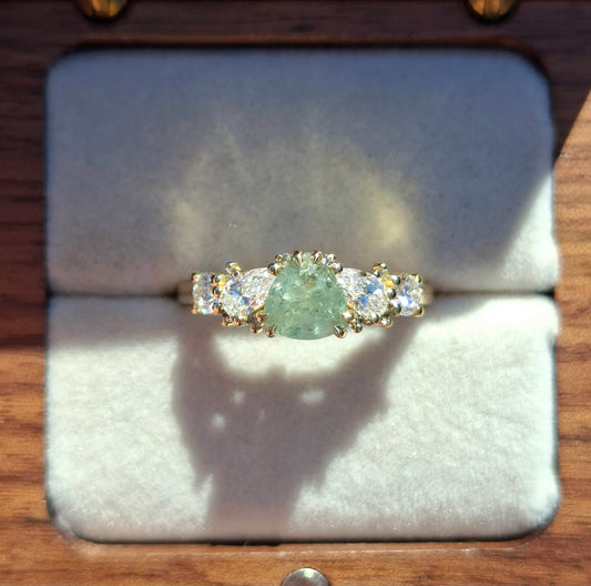 Skye - Montana sapphire, diamond and Madagascan green sapphire ring (Size P)