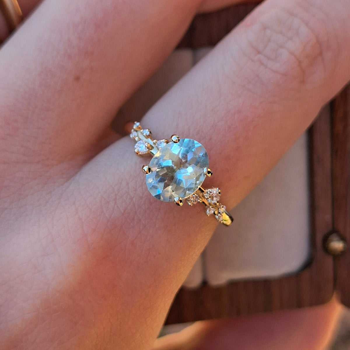 Aphrodite - Aquamarine and Diamond ring (Size P)