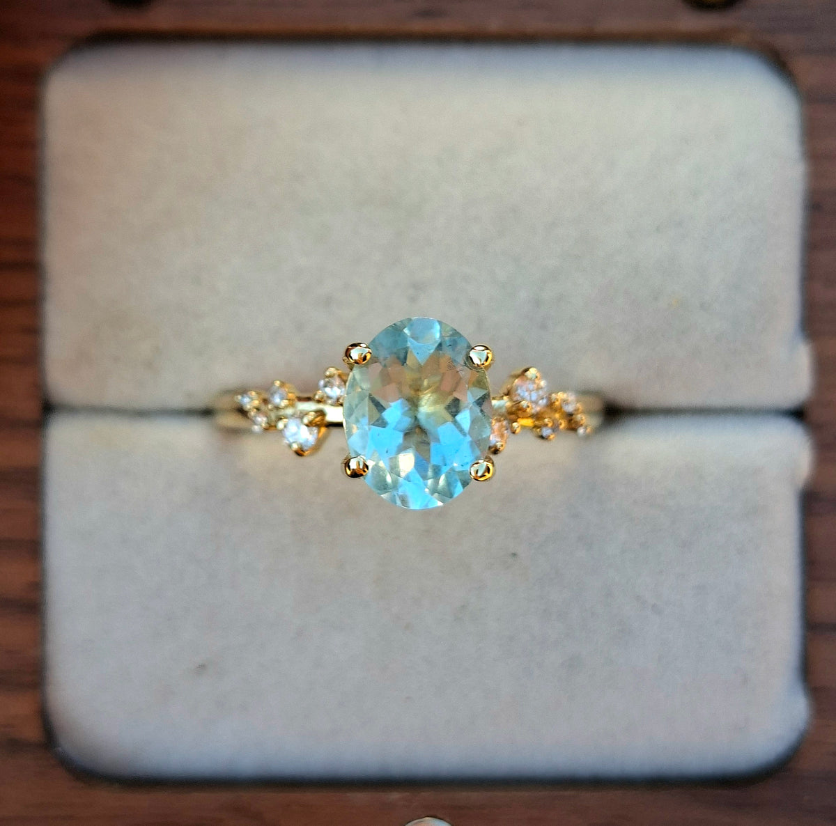 Aphrodite - Aquamarine and Diamond ring (Size P)