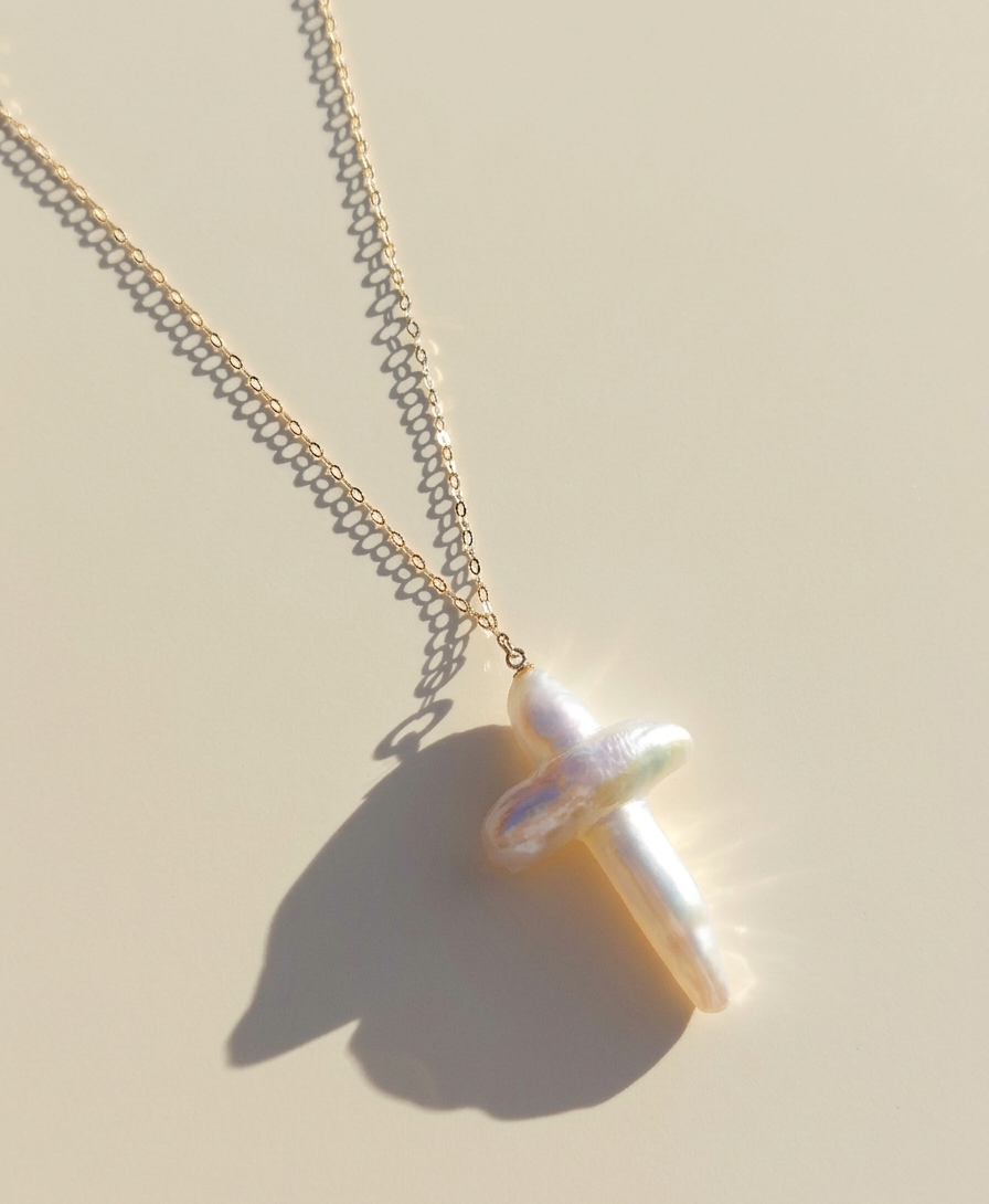 Freshwater pearl cross necklace