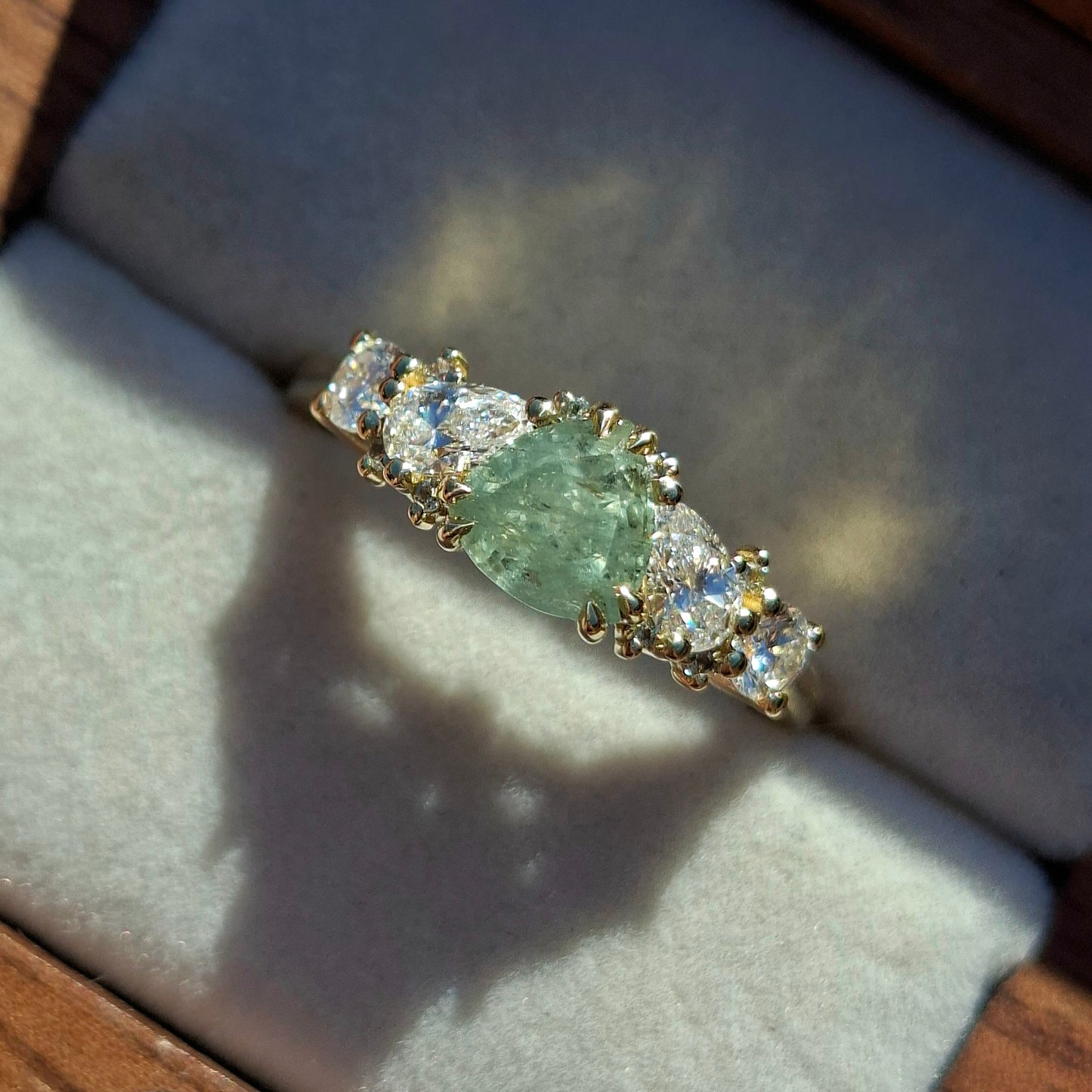 Skye - Montana sapphire, diamond and Madagascan green sapphire ring (Size P)