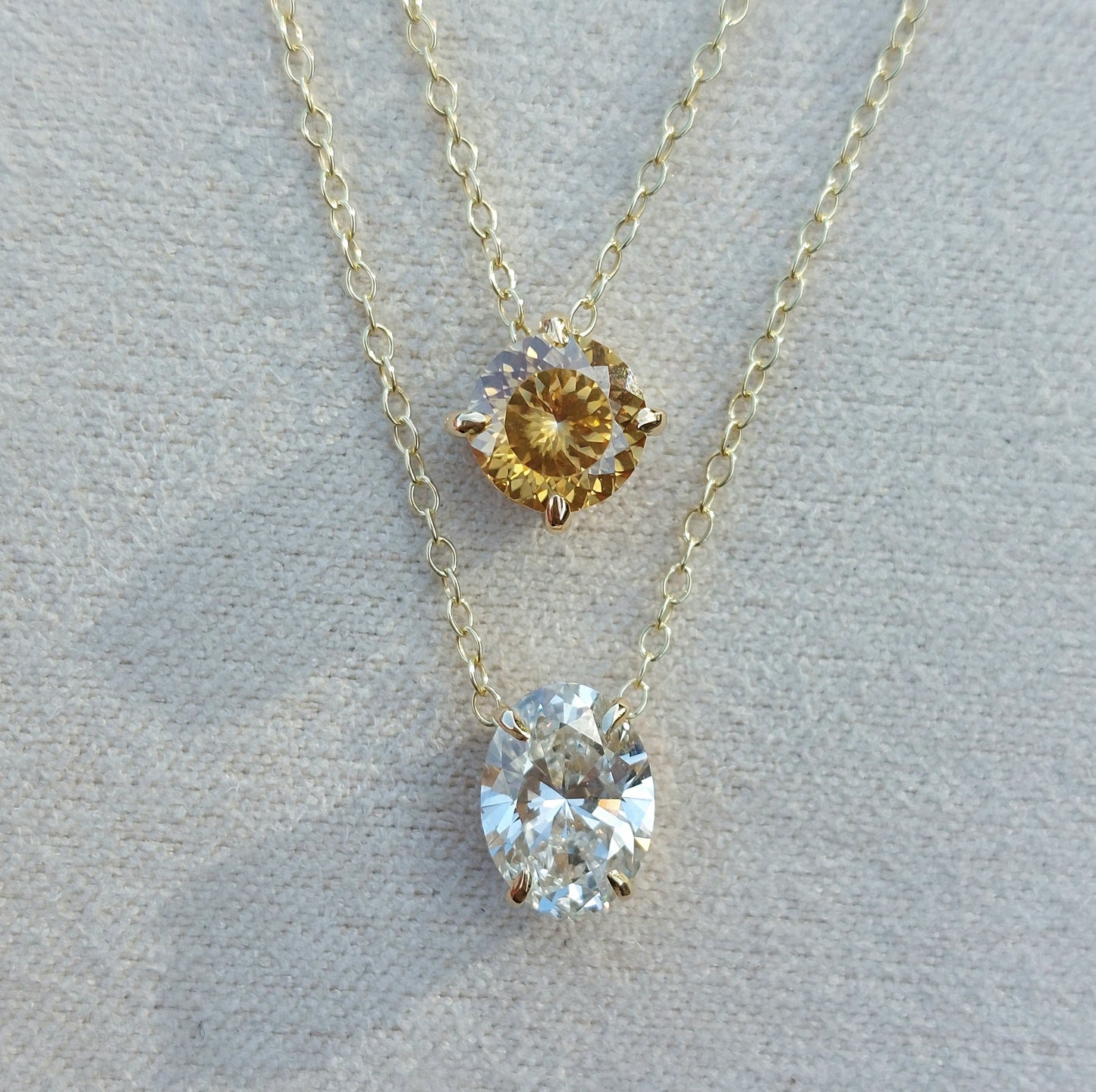 1ct Russian cut champagne moissanite necklace in 9ct yellow gold (18")