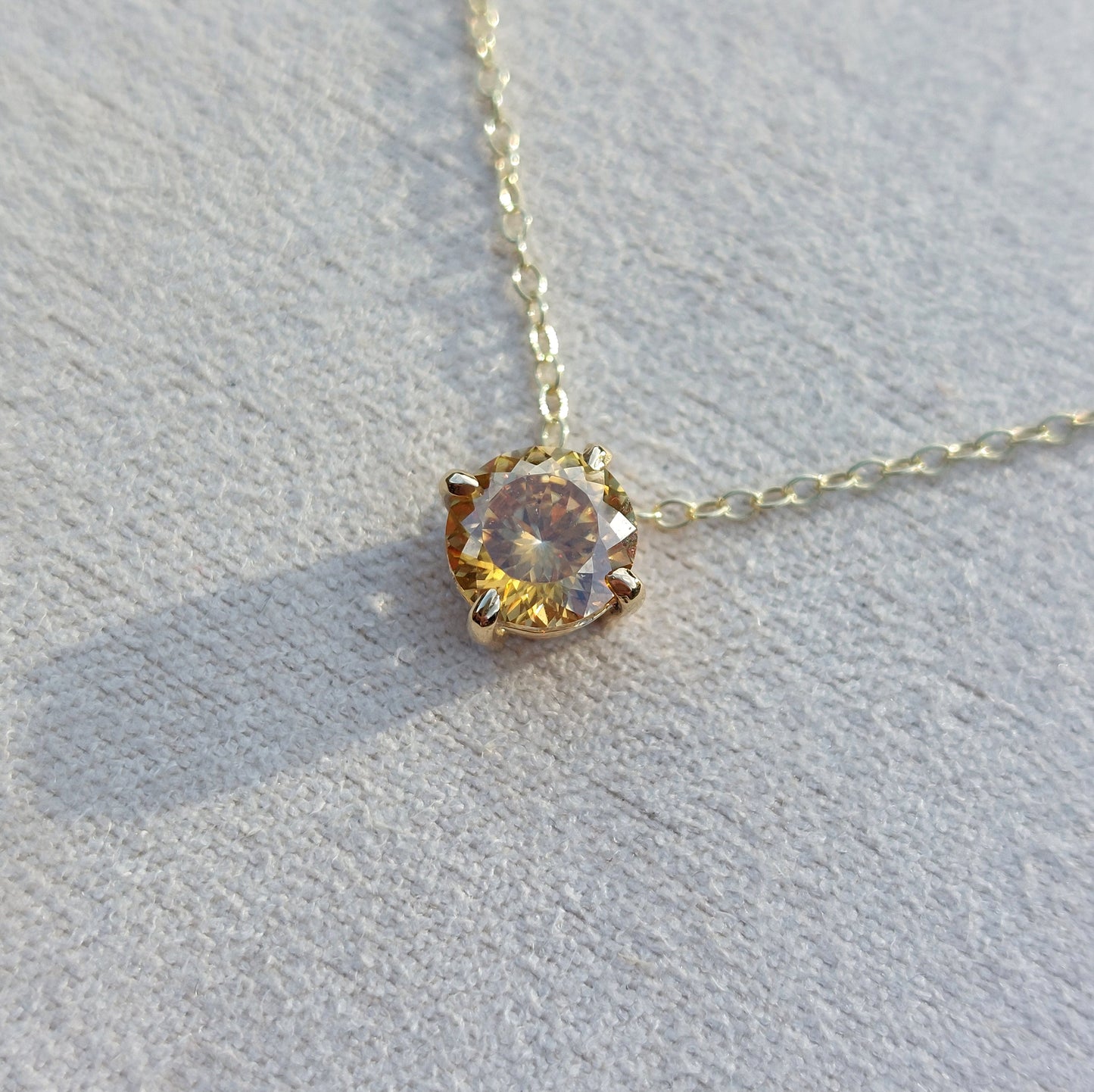 1ct Russian cut champagne moissanite necklace in 9ct yellow gold (18")