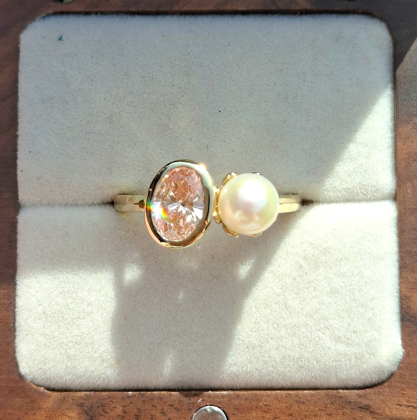 Peony - Pink Diamond and Pearl in Yellow Gold