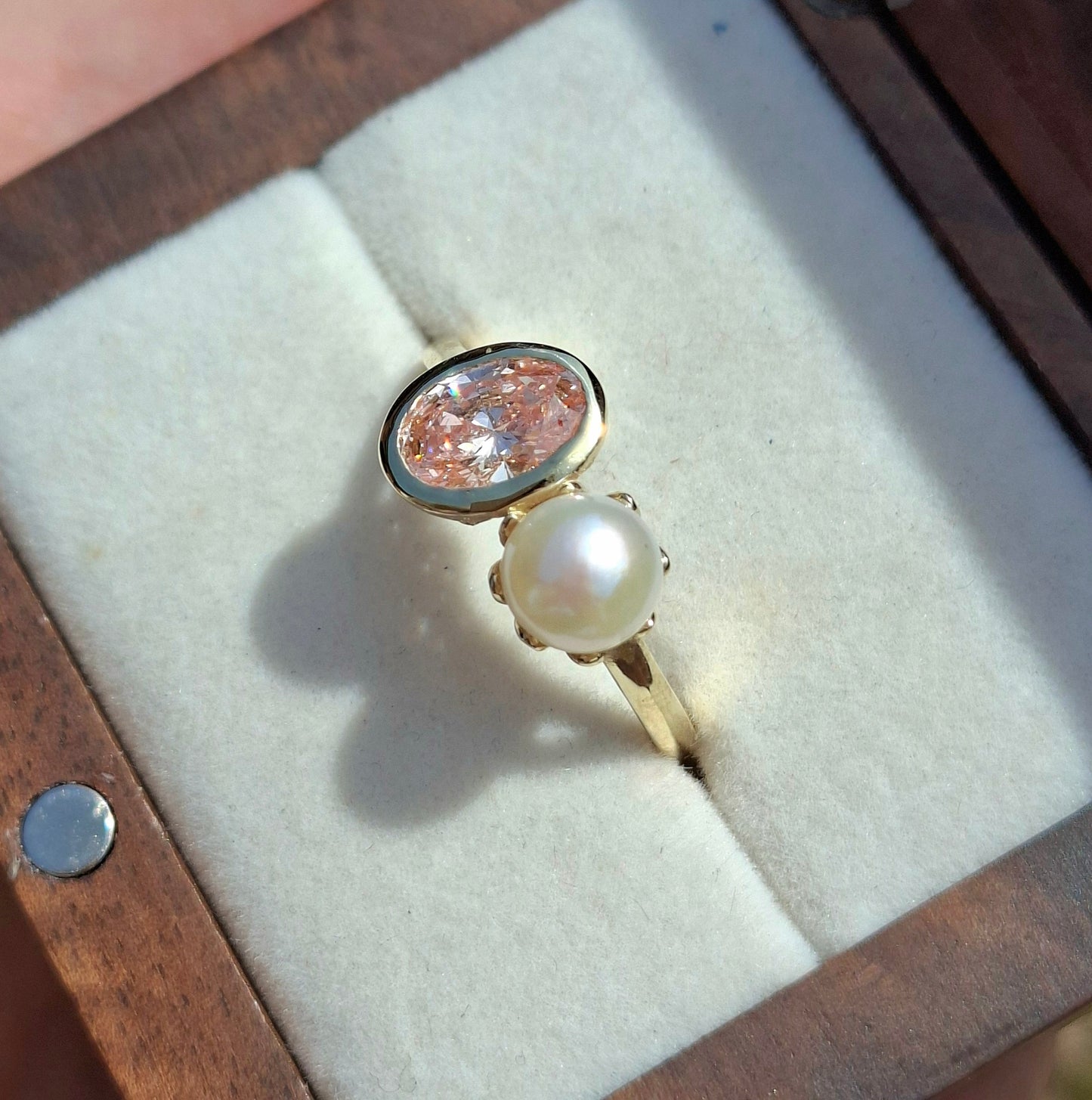 Peony - Pink Diamond and Pearl in Yellow Gold
