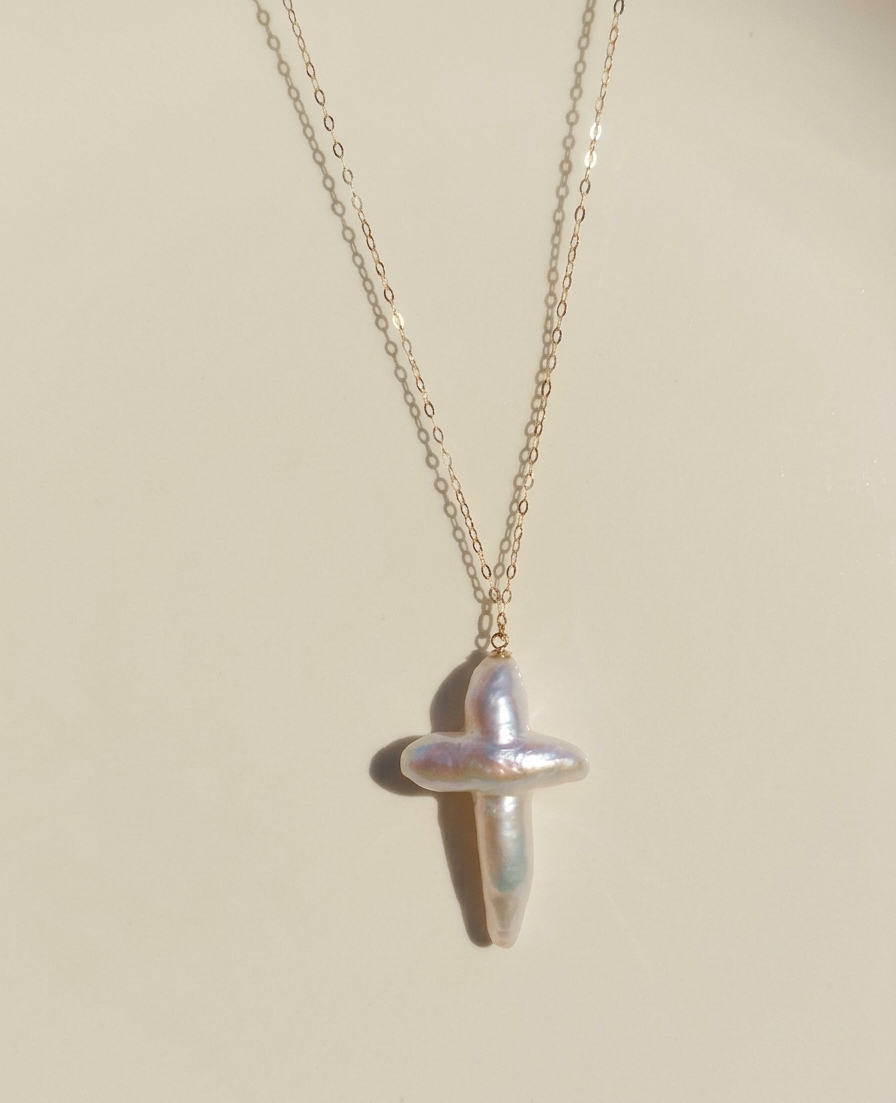 Freshwater pearl cross necklace