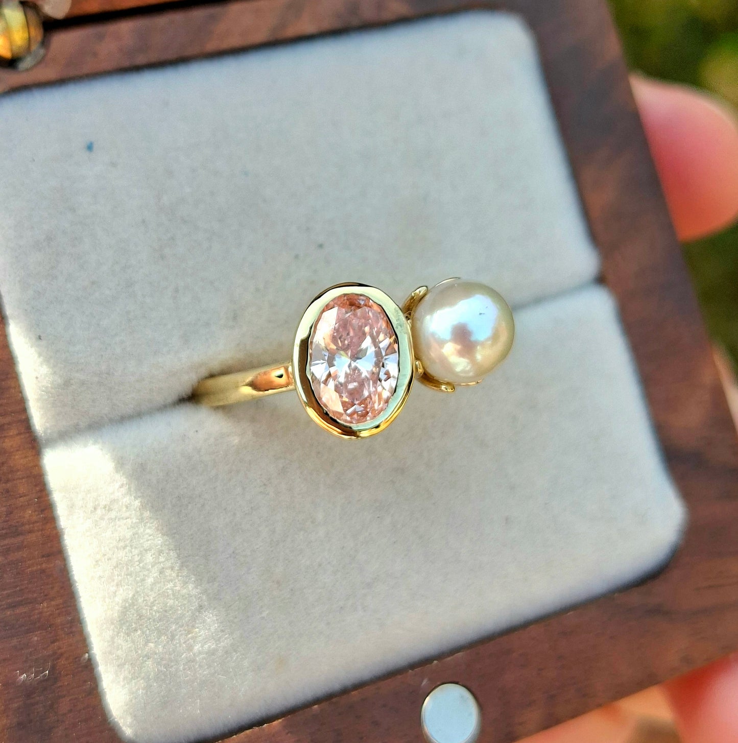 Peony - Pink Diamond and Pearl in Yellow Gold