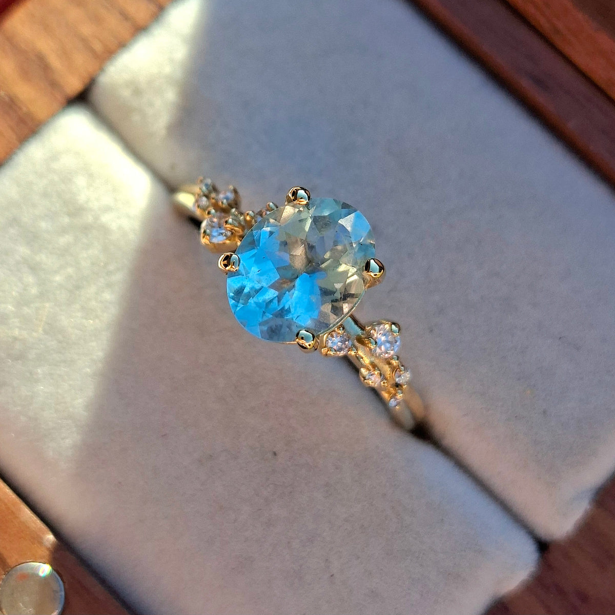 Aphrodite - Aquamarine and Diamond ring (Size P)