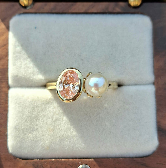 Peony - Pink Diamond and Pearl in Yellow Gold